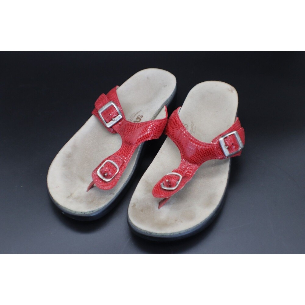 SAS Red Sanibel Thong Sandals Size 8.5 M Snake / Croc Print Comfort Shoe